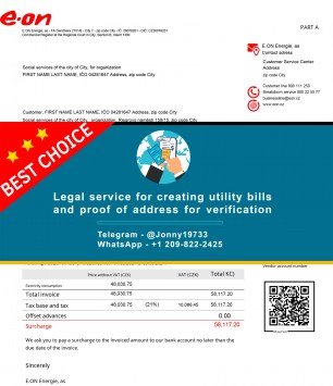 Electricity and Gas E ON Czech Republic Utility Bill Sample Fake utility bill